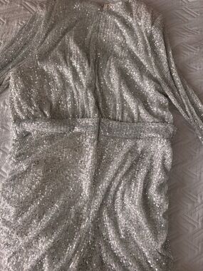 Fashion Nova Silver Sequin Long Sleeve Dress
